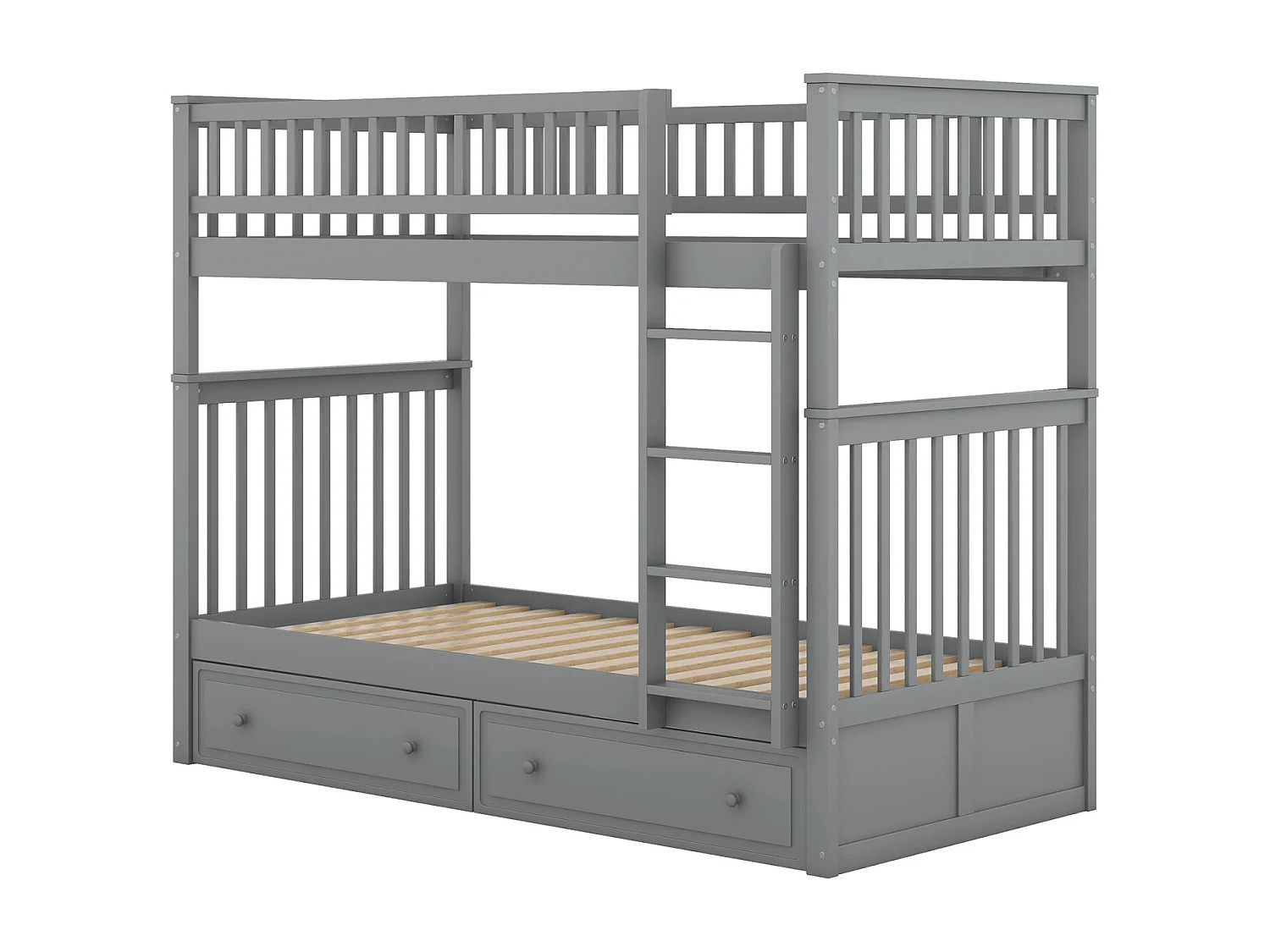 Beliche cinza infantil, 90x200 cm, funcional com gavetas e estilo cama conversível – Prático e que economiza espaço.