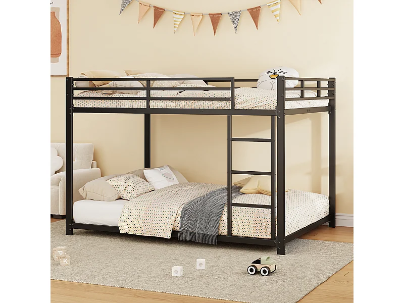 Lit superposé 140x200 cm en métal noir, design classique et robuste – Lit enfant/ado, structure en fer stable et sécurisée