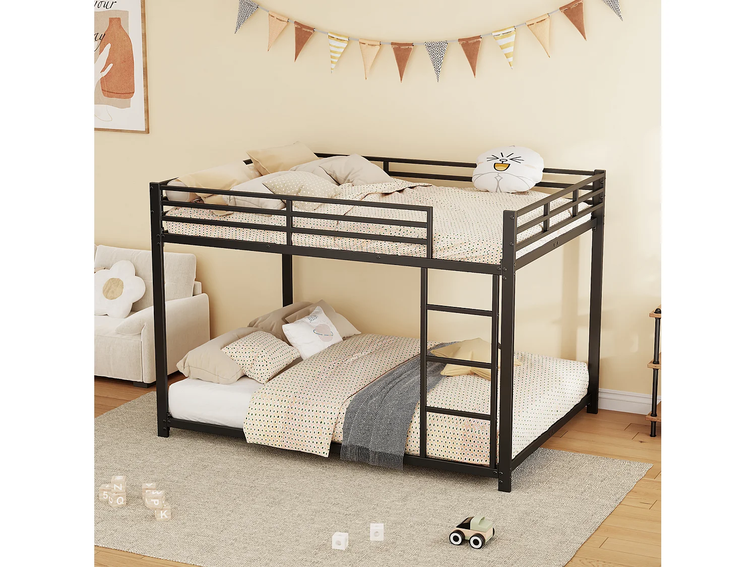 Lit superposé 140x200 cm en métal noir, design classique et robuste – Lit enfant/ado, structure en fer stable et sécurisée