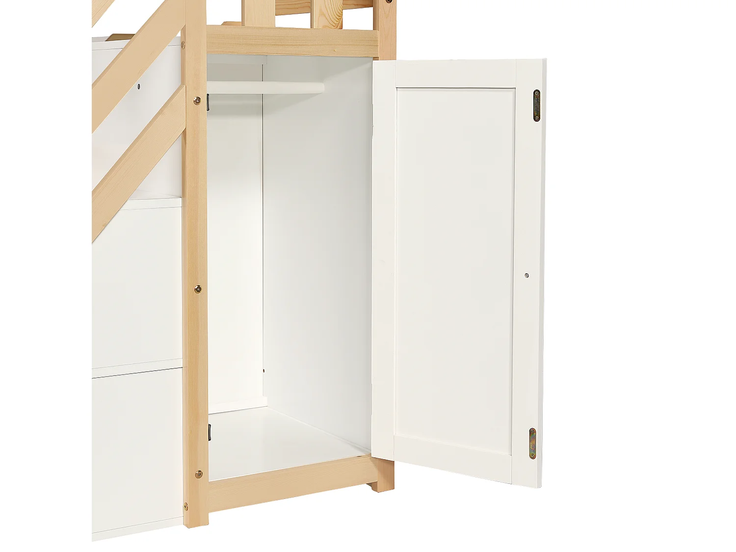 Litera infantil con 3 plazas para dormir (90/120x200 cm), incluye cama nido, armario, escalera y barandillas de seguridad, blanca