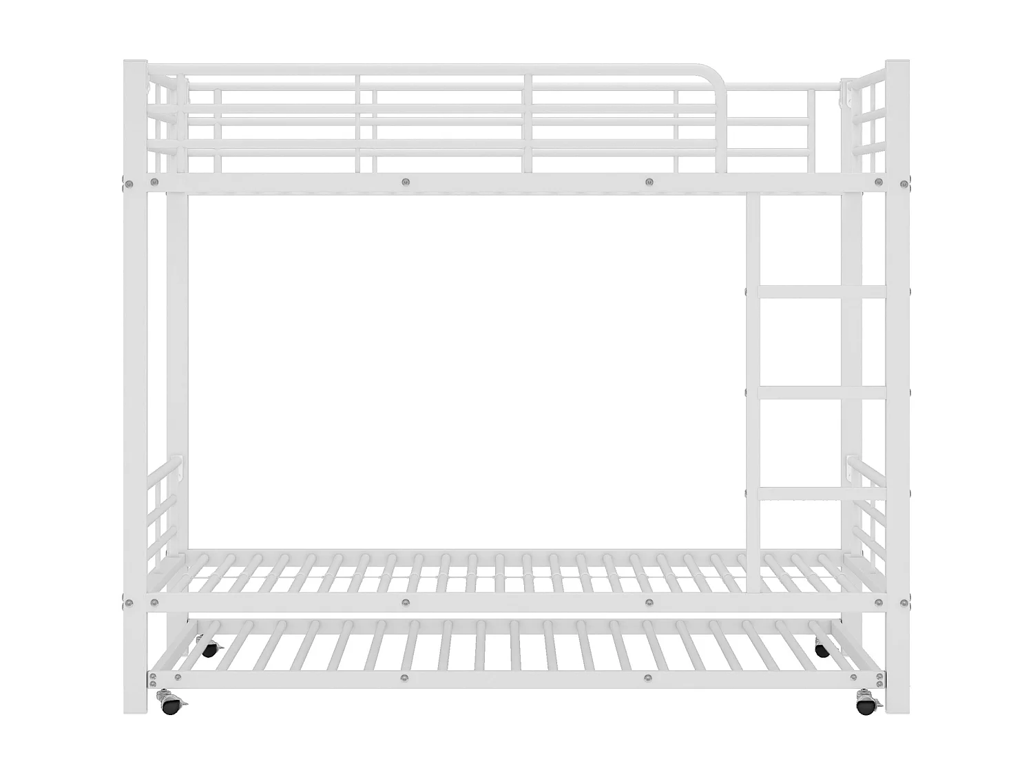 Lit superposé en métal blanc 90x200/90x190 cm pour enfant/ado avec lit gigogne et barrières – Pratique et sécurisé