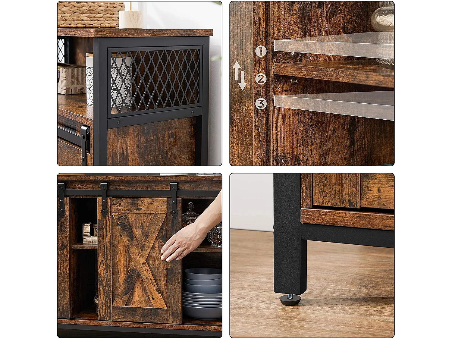 Commode Valora, portes coulissantes en acier brun rustique