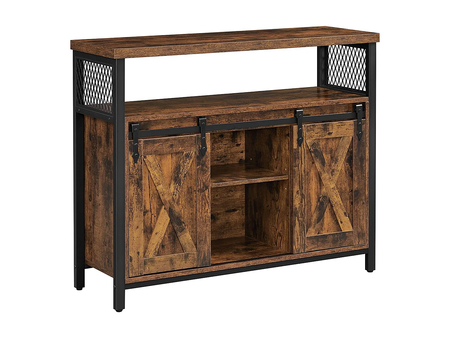 Commode Valora, portes coulissantes en acier brun rustique