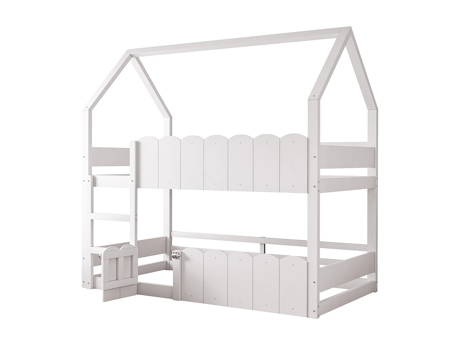 Wit stapelbed 90x200 cm voor kinderen met hoge leuningen en bovenste lattenbodem, veilig en praktisch