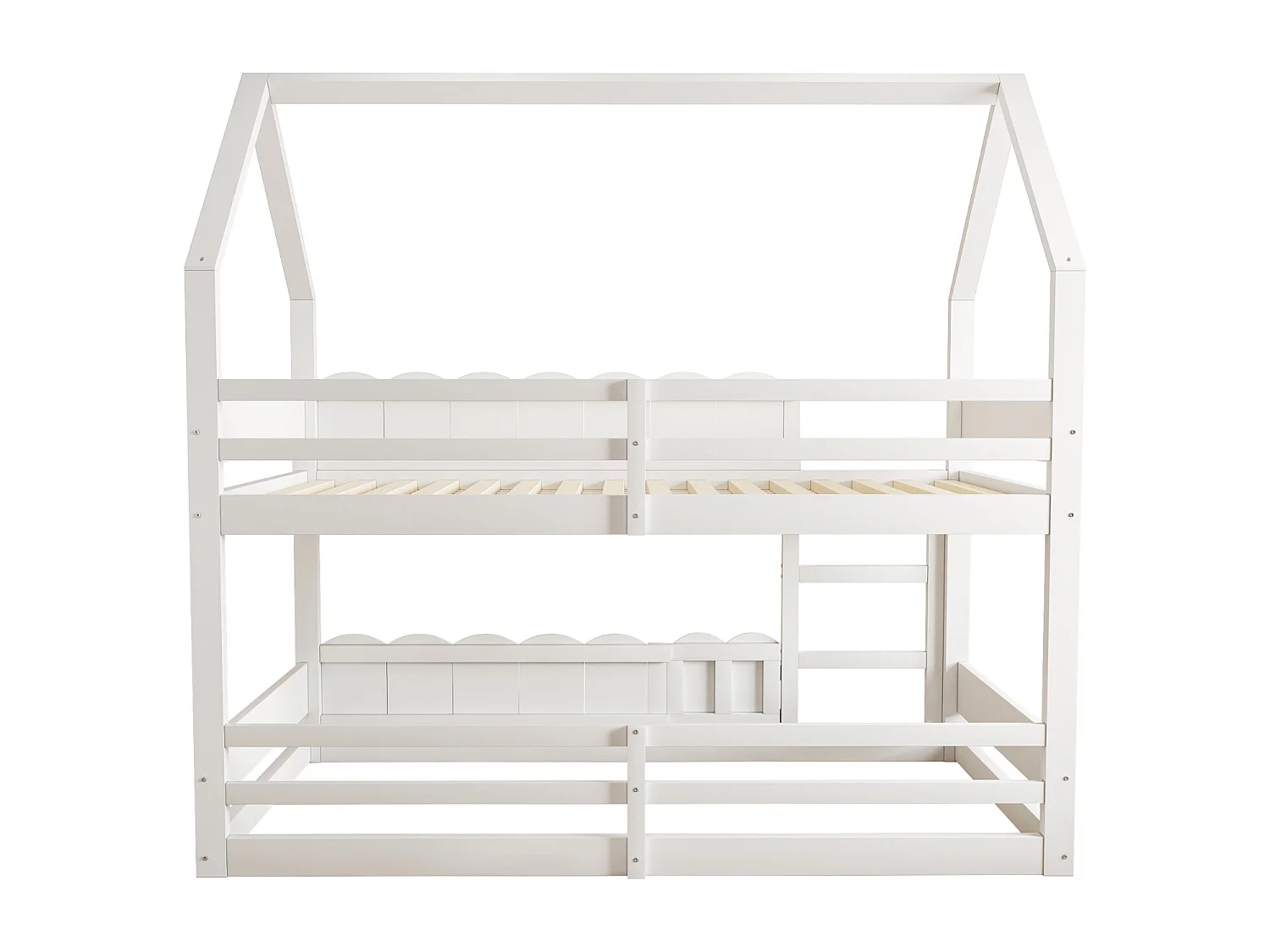 Wit stapelbed 90x200 cm voor kinderen met hoge leuningen en bovenste lattenbodem, veilig en praktisch