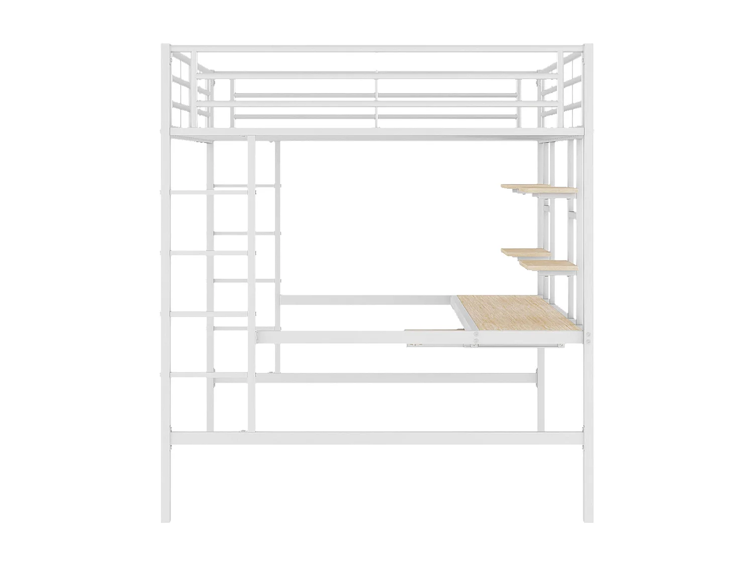 Lit mezzanine 140x200 cm en métal blanc avec bureau intégré et 2 étagères – Idéal pour enfant, ado ou adulte, design pratique