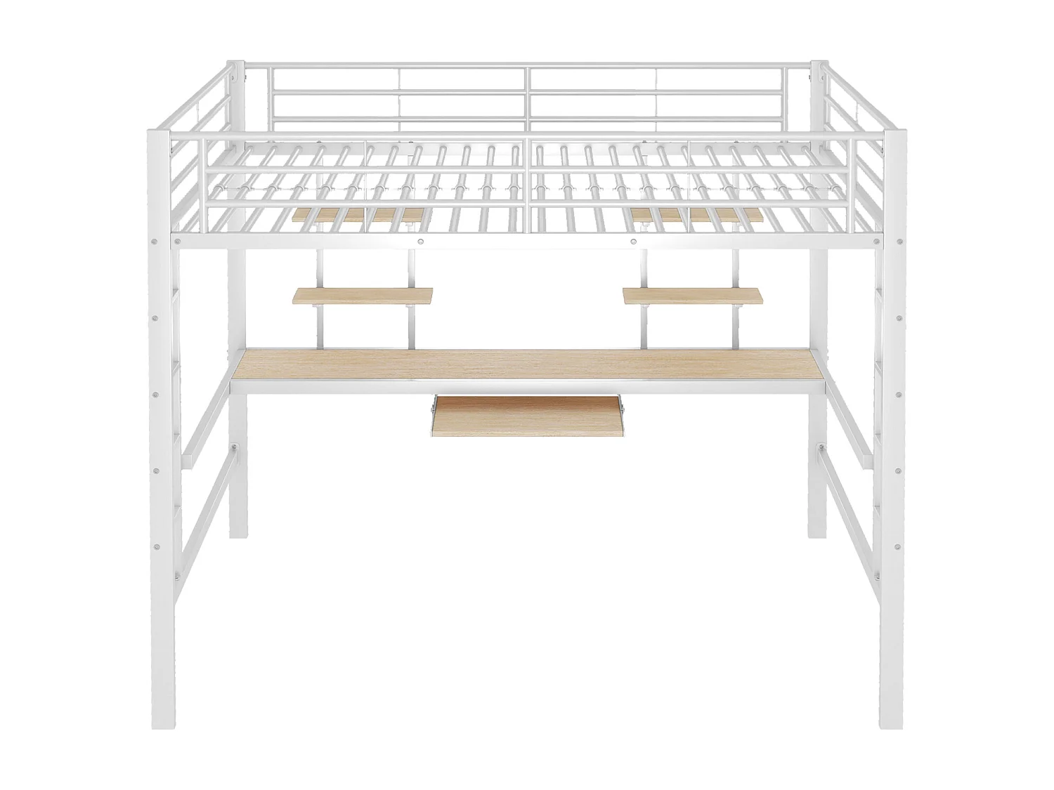 Lit mezzanine 140x200 cm en métal blanc avec bureau intégré et 2 étagères – Idéal pour enfant, ado ou adulte, design pratique