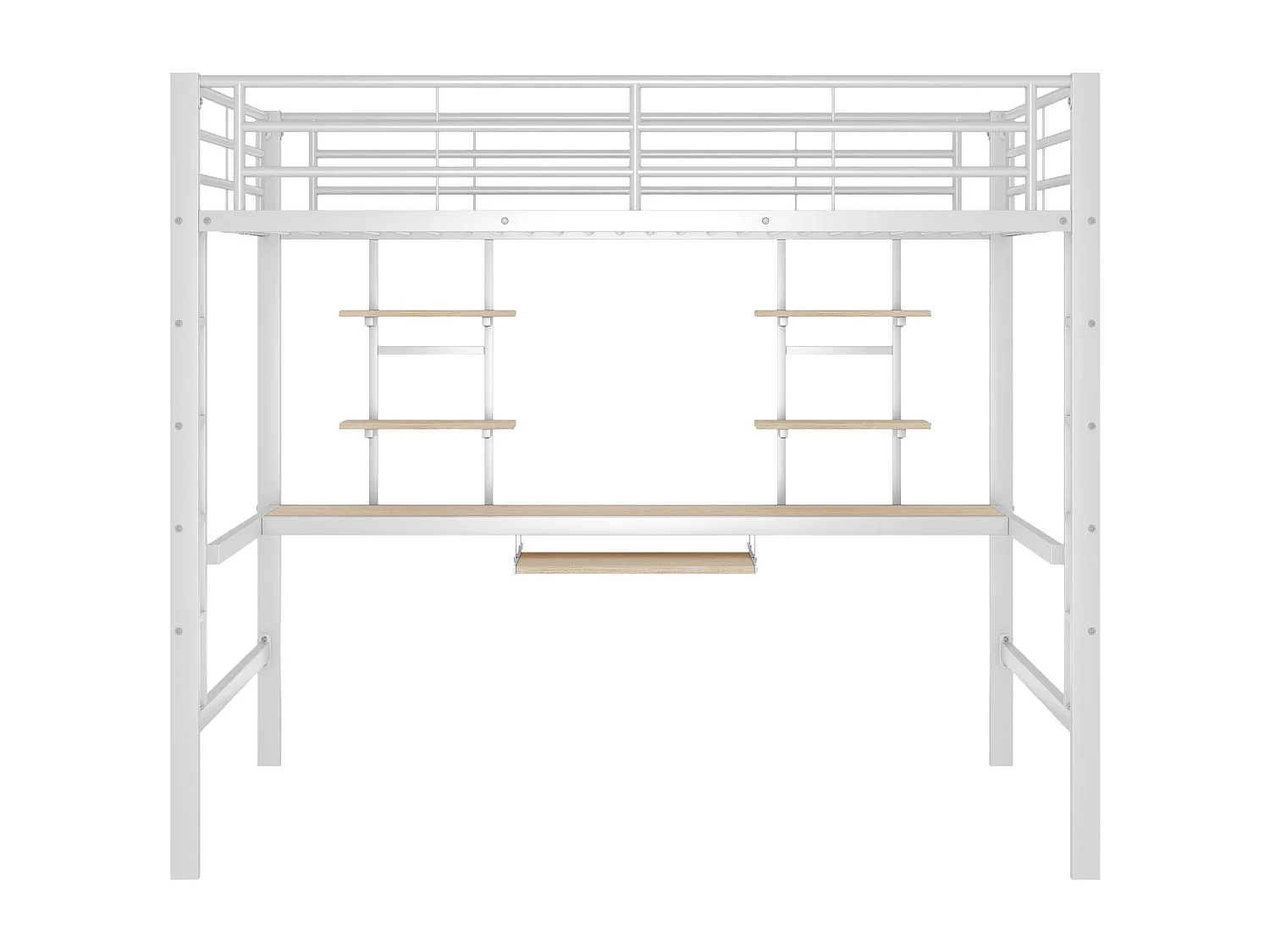 Lit mezzanine 140x200 cm en métal blanc avec bureau intégré et 2 étagères – Idéal pour enfant, ado ou adulte, design pratique