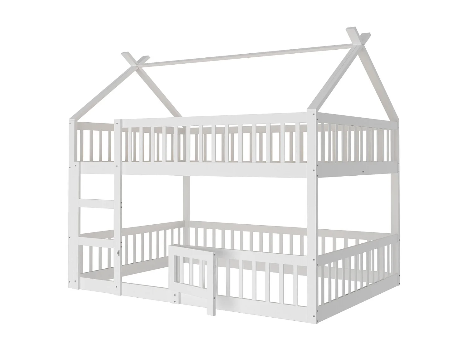 Lit superposé enfant 140x200 cm, lit familial avec échelle, style loft, cadre en bois massif blanc – Pratique et sécurisé pour chambre enfant