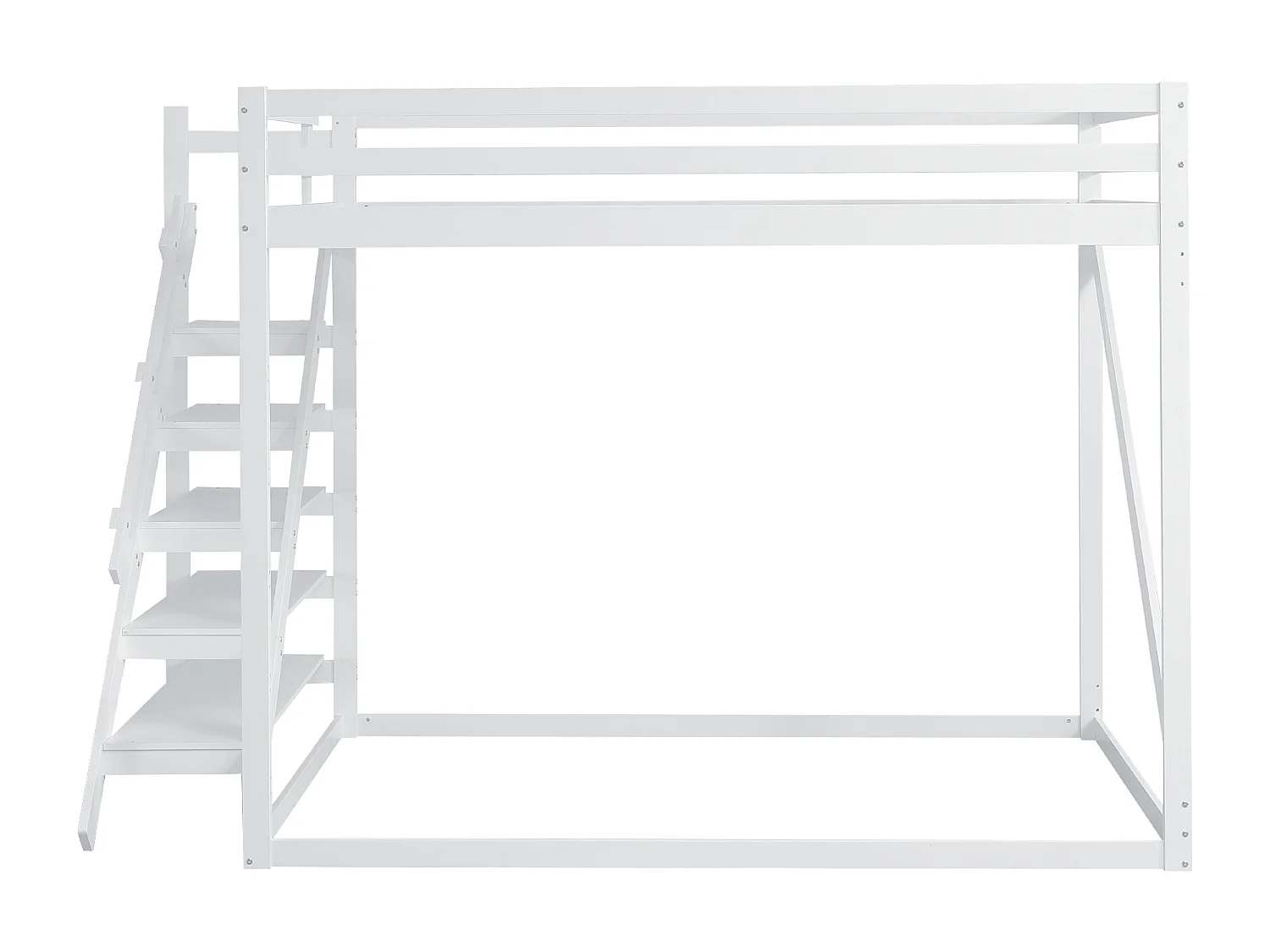 Lit mezzanine 140x200 cm en bois massif avec échelle de sécurité, sommier – Convient aux enfants, adolescents et adultes, blanc