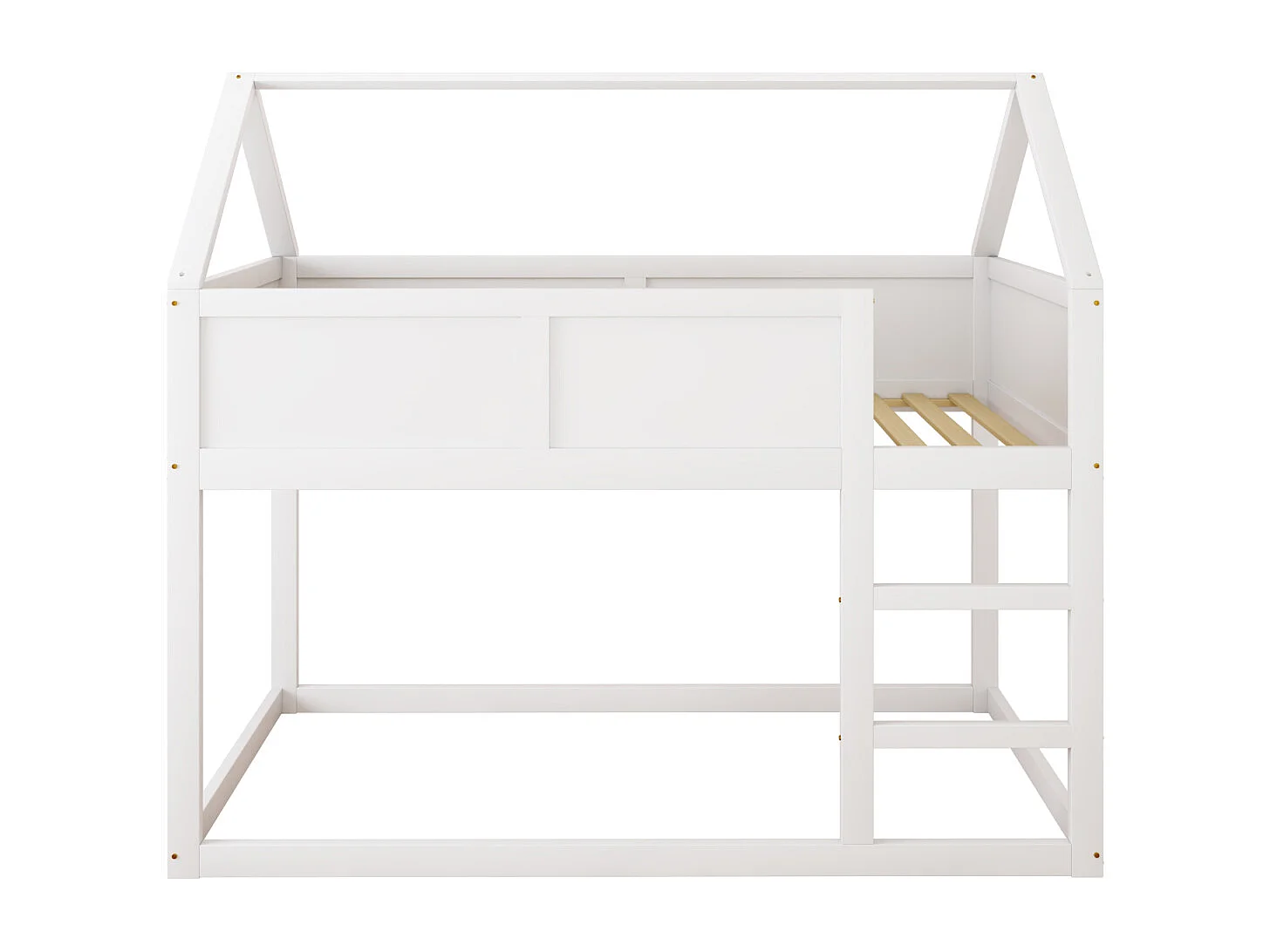 Litera baja de 90x200 cm para niños, de madera maciza blanca, con escalera segura y diseño moderno, ideal para la habitación de un niño.