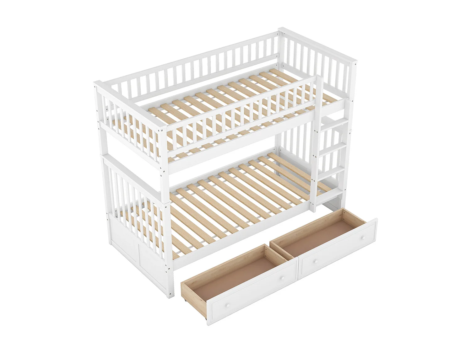 Lit superposé 90x200cm pour enfants avec tiroirs, convertible, fonctionnel, blanc – Lit cabriolet pratique et gain de place