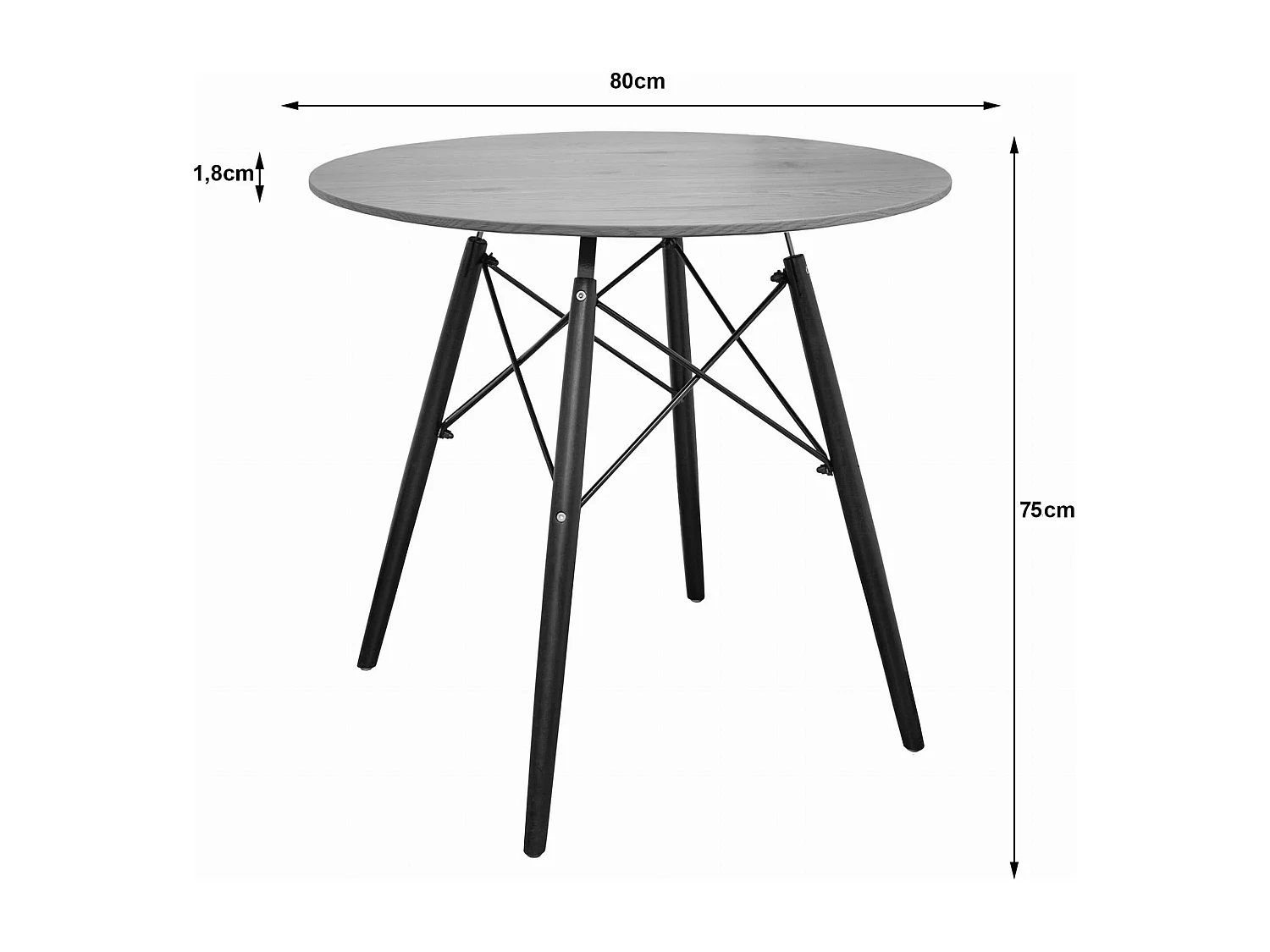 Table ronde Valora KOVA en MDF frêne foncé, 80 cm