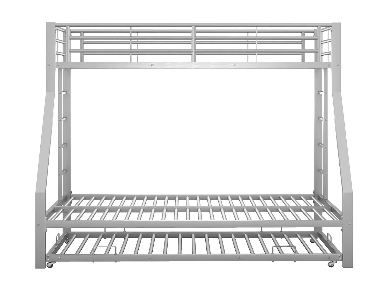 Litera metálica plateada de 90/140x200 cm, con cama nido y escaleras a ambos lados, para niños, adolescentes y adultos.