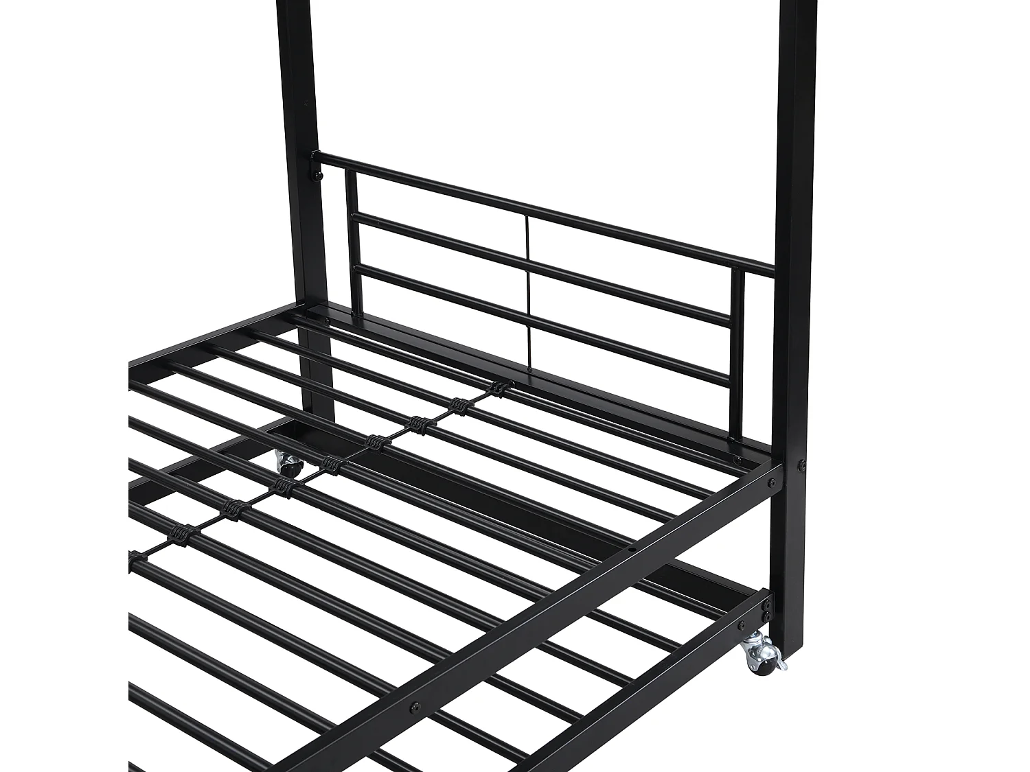 Litera negra de 90x200 y 90x190 cm para niños y adolescentes con cama nido y 4 barandillas laterales – robusta y segura