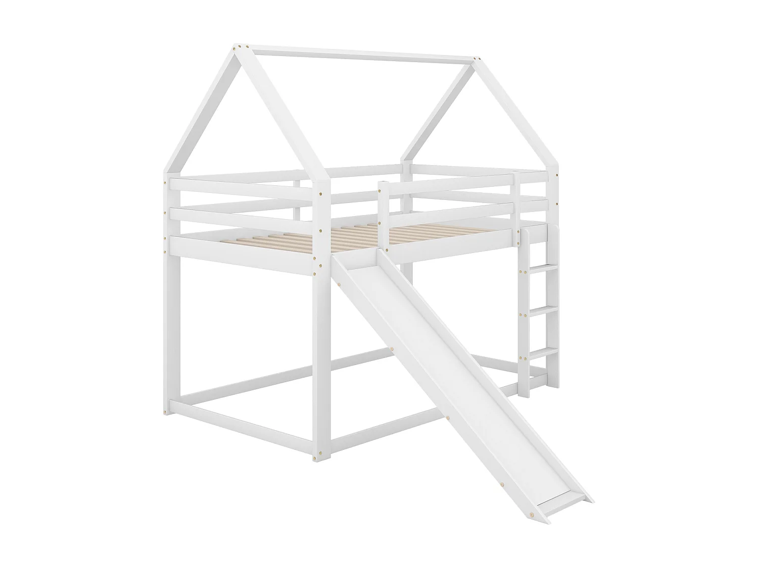 Cama infantil blanca de 90x200 cm con tobogán y escalera, práctica y divertida cama individual – Litera segura y casita de juegos para niños