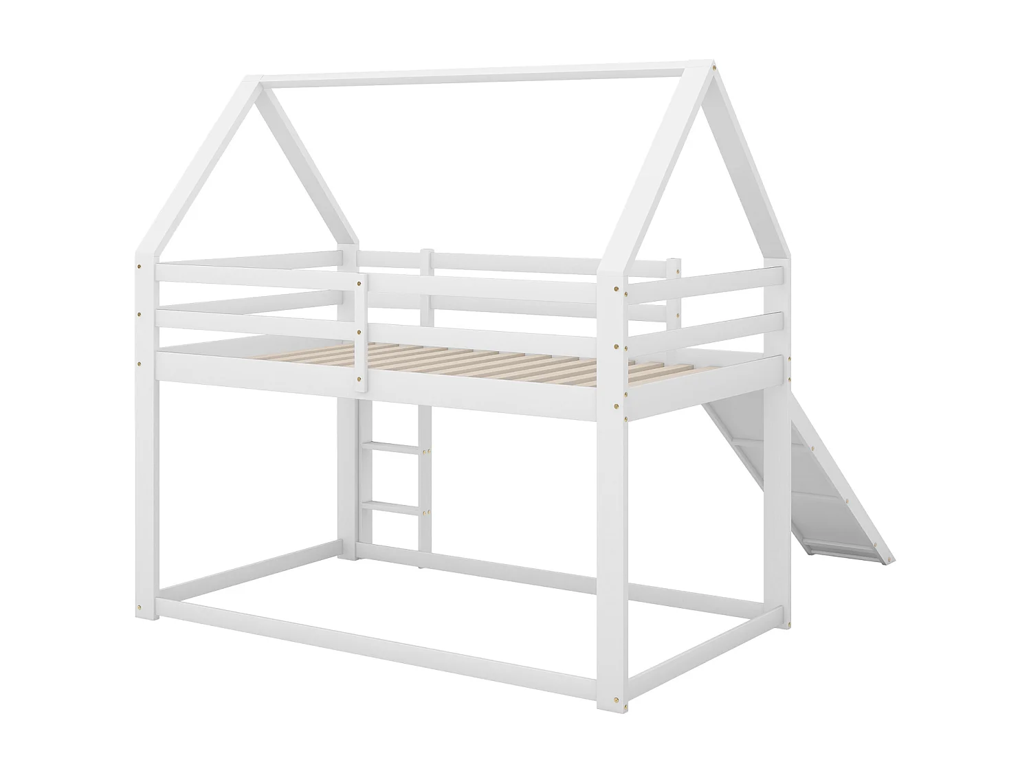 Lit enfant 90x200cm blanc avec toboggan et échelle, lit simple pratique et ludique – Lit superposé et cabane sûr pour enfants