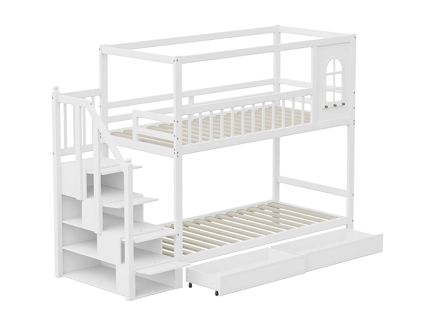 Litera infantil de 90x200 cm en madera maciza, con cajones de almacenaje y escalera segura – Diseño lúdico y seguro