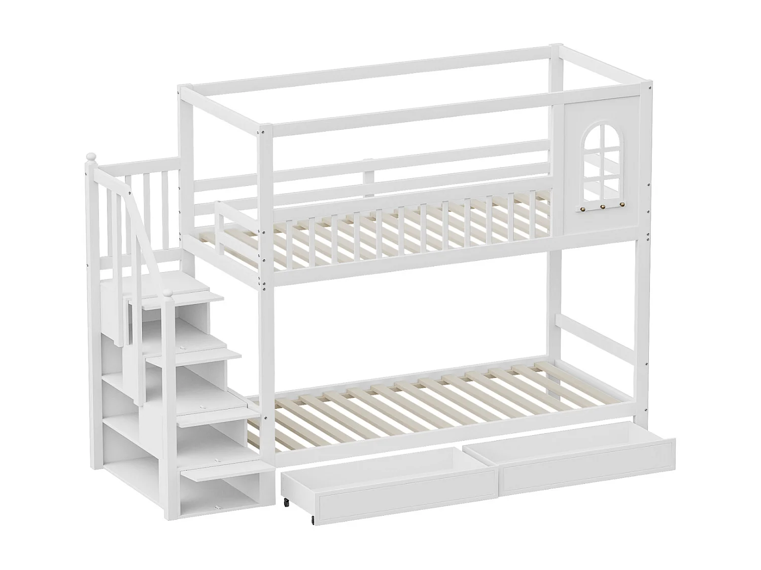 Litera infantil de 90x200 cm en madera maciza, con cajones de almacenaje y escalera segura – Diseño lúdico y seguro