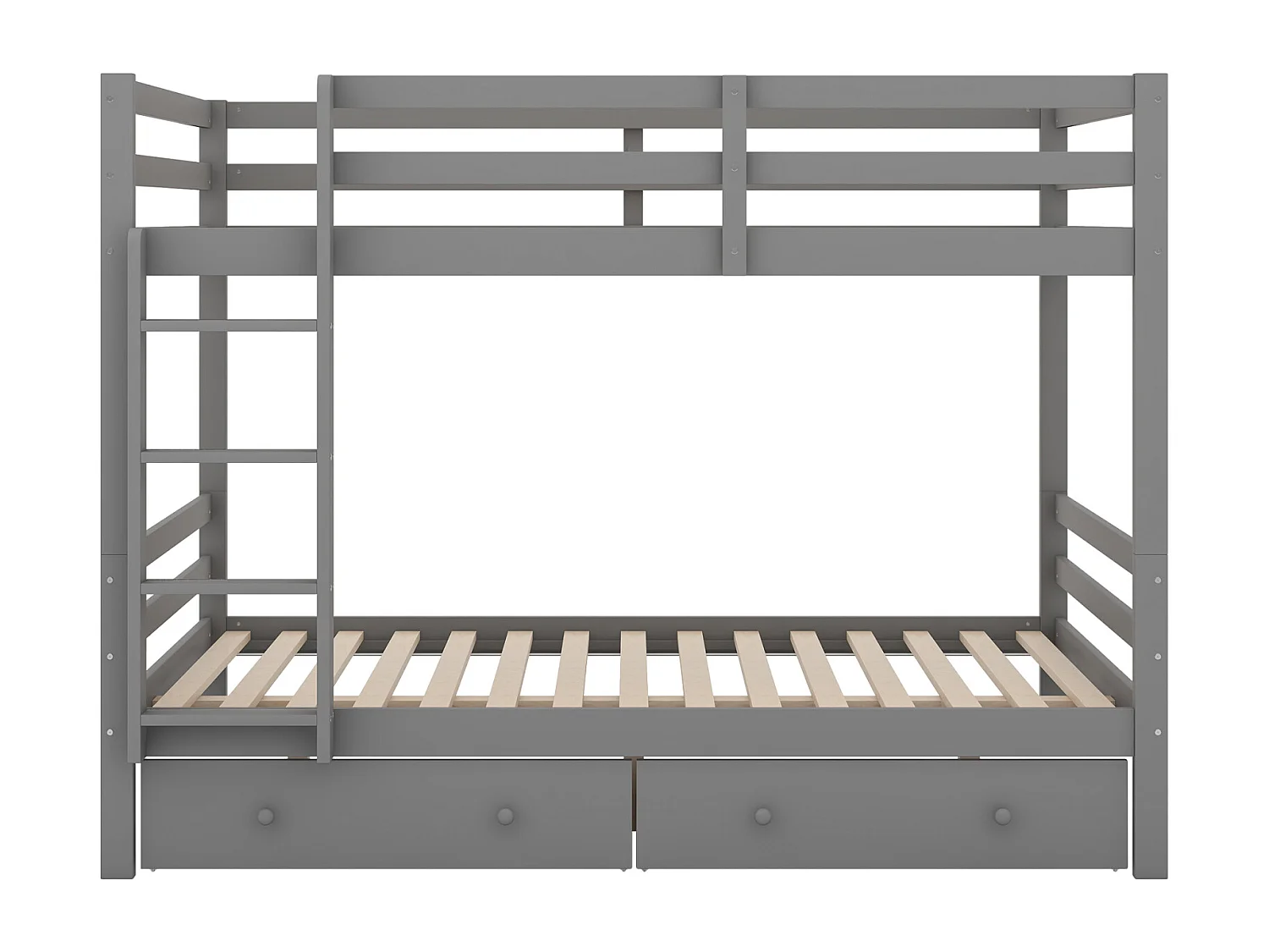Beliche infantil 140x200 cm com gavetas de arrumação, grades de proteção altas e estrutura robusta – cor cinza
