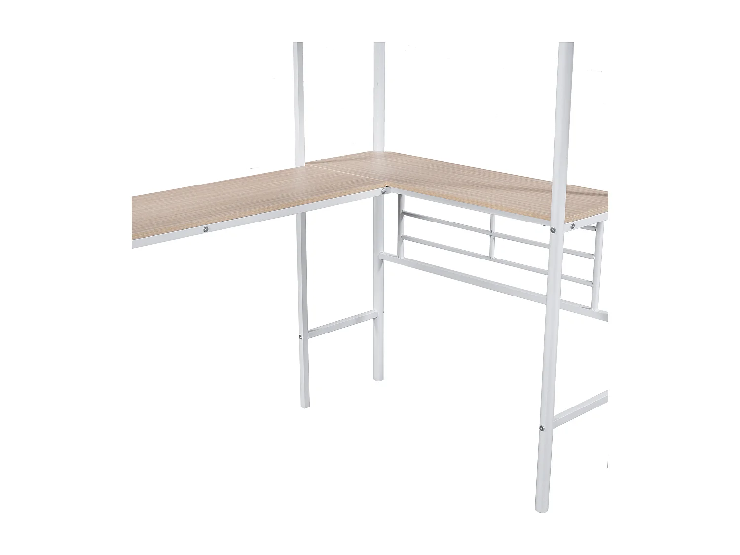 Hoogslaper met twee niveaus, 90x200 cm, geïntegreerd bureau onder het bed, veilige dubbele trap en hoge leuning, wit