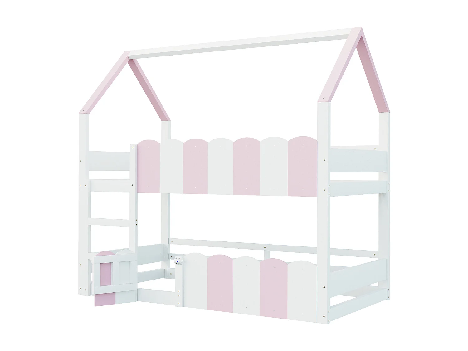 Roze stapelbed 90x200 cm voor kinderen met hoge leuningen en bovenste lattenbodem, veilig en praktisch