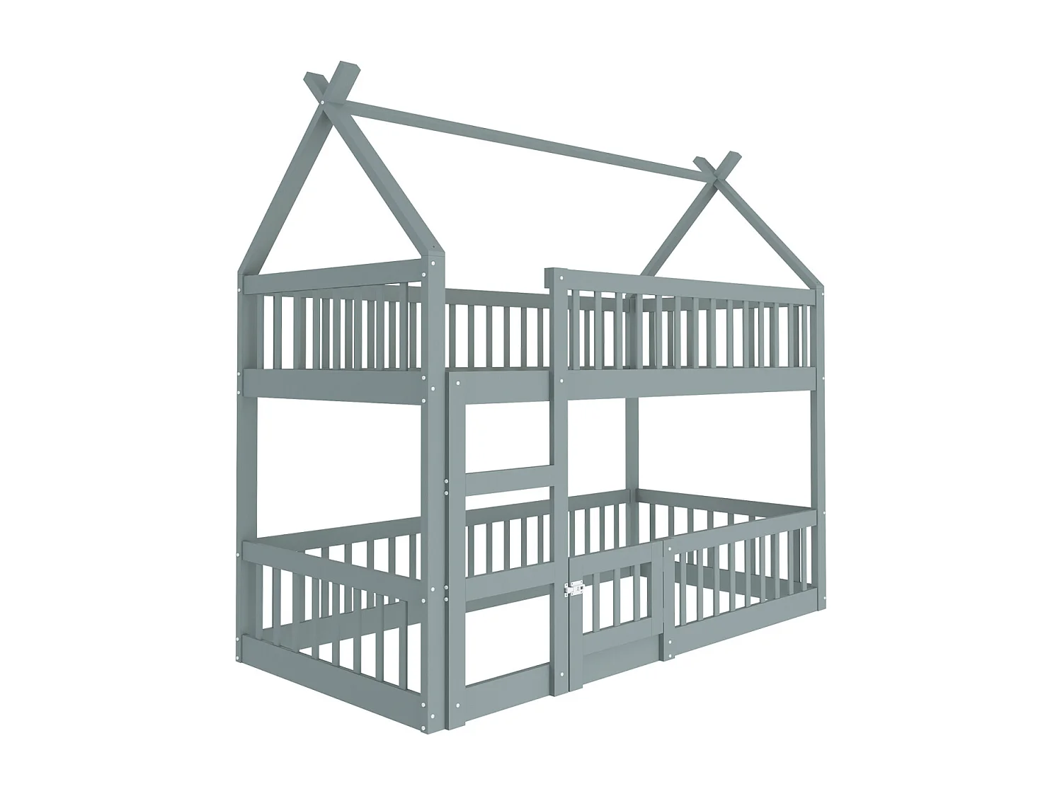 Lit superposé enfant 90x200cm gris en bois massif avec escalier – Lit familial style loft, solide, sûr et pratique pour enfants