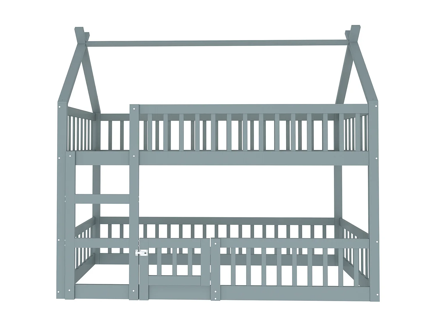 Lit superposé enfant 90x200cm gris en bois massif avec escalier – Lit familial style loft, solide, sûr et pratique pour enfants