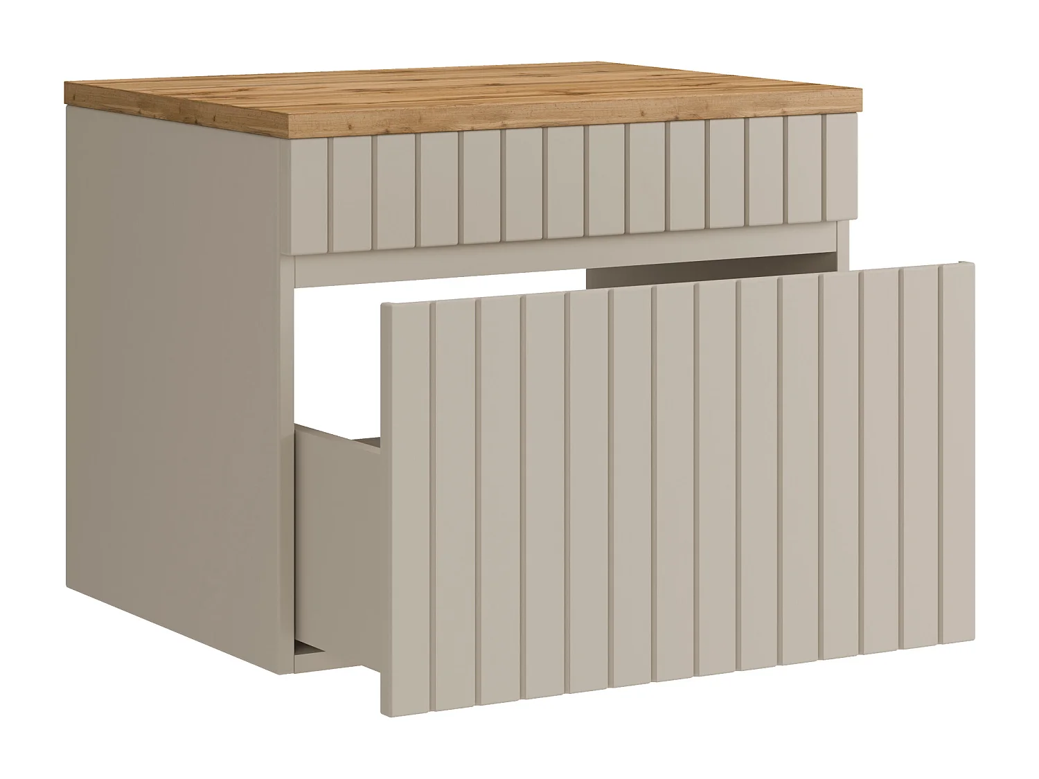 Meuble sous vasque suspendu strié beige avec planche - 60 cm - SATARA
