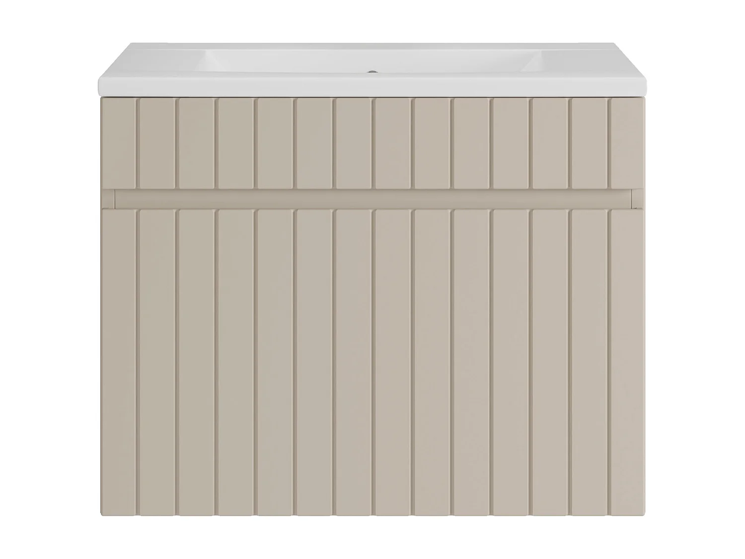 Meuble de salle de bain suspendu strié beige avec vasque à encastrer - 60 cm - SATARA