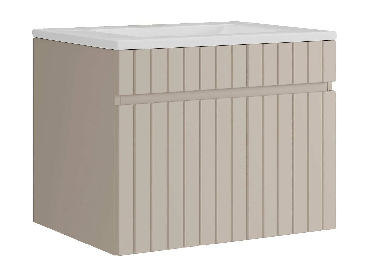 Meuble de salle de bain suspendu strié beige avec vasque à encastrer - 60 cm - SATARA