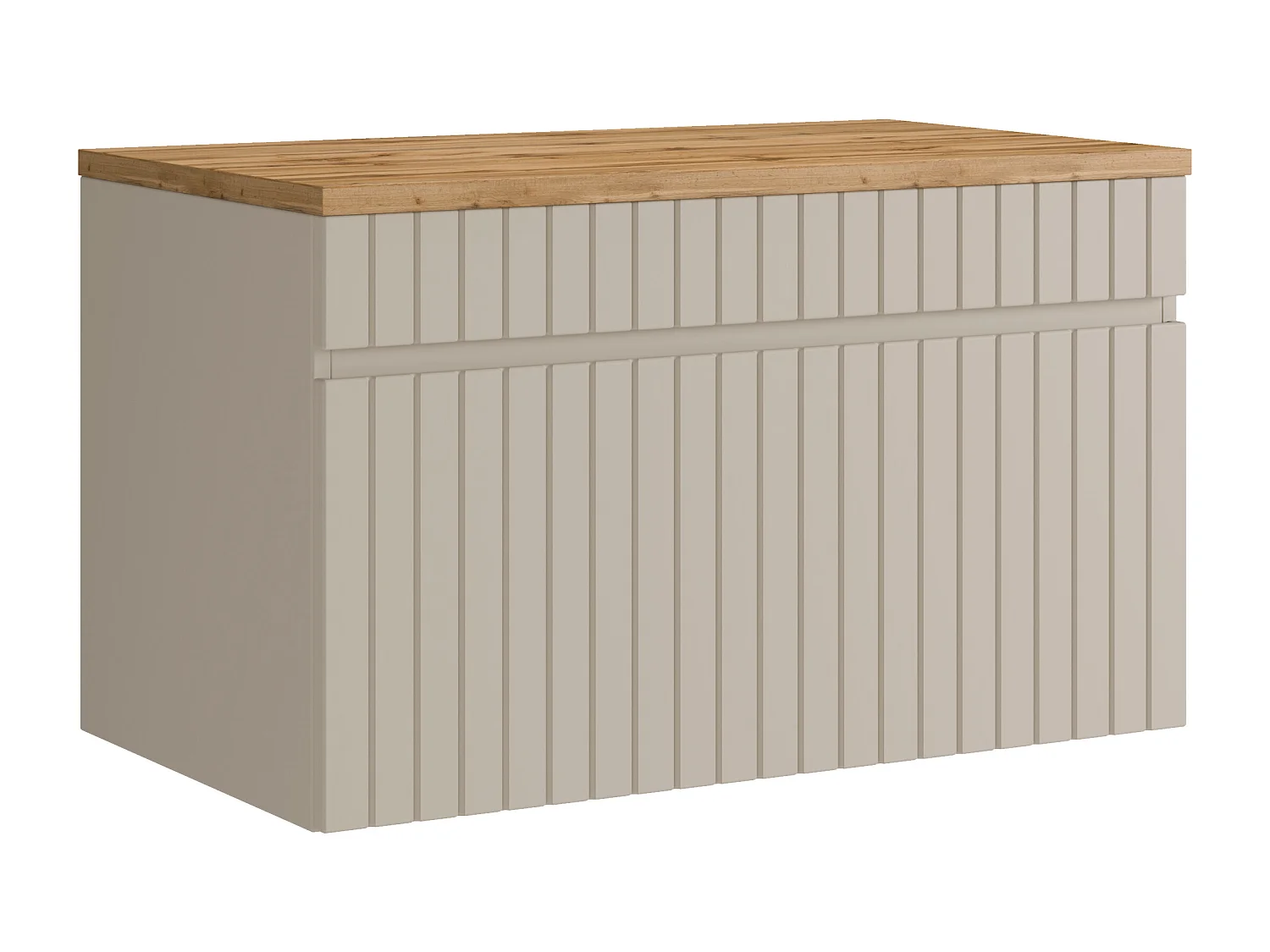 Meuble sous vasque suspendu strié beige avec planche - 80 cm - SATARA