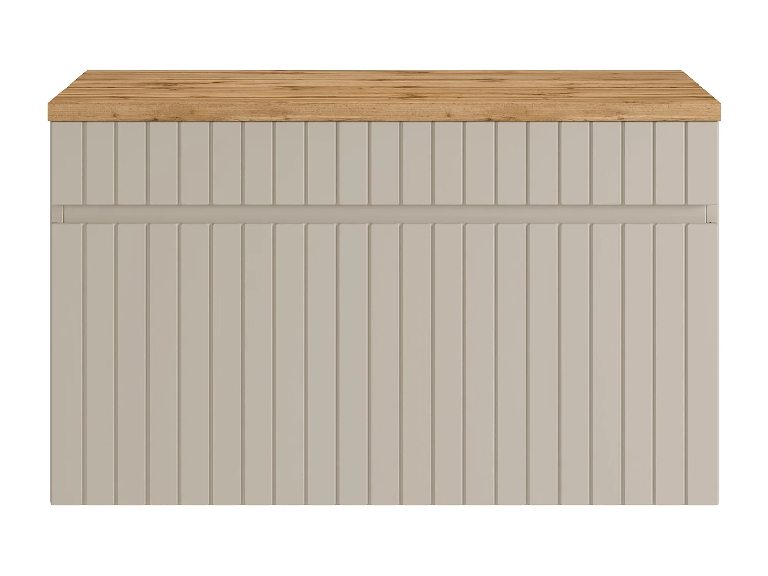 Meuble sous vasque suspendu strié beige avec planche - 80 cm - SATARA