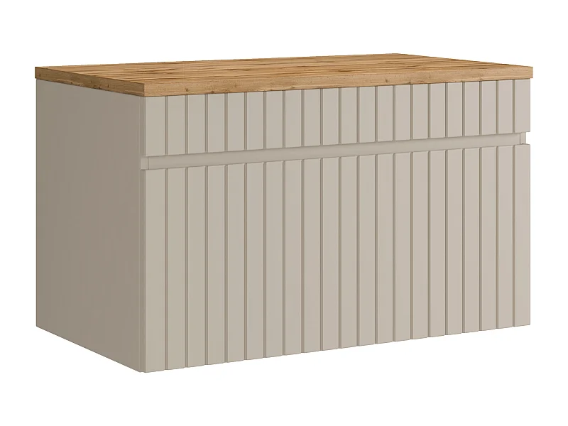 Meuble sous vasque suspendu strié beige avec planche - 80 cm - SATARA