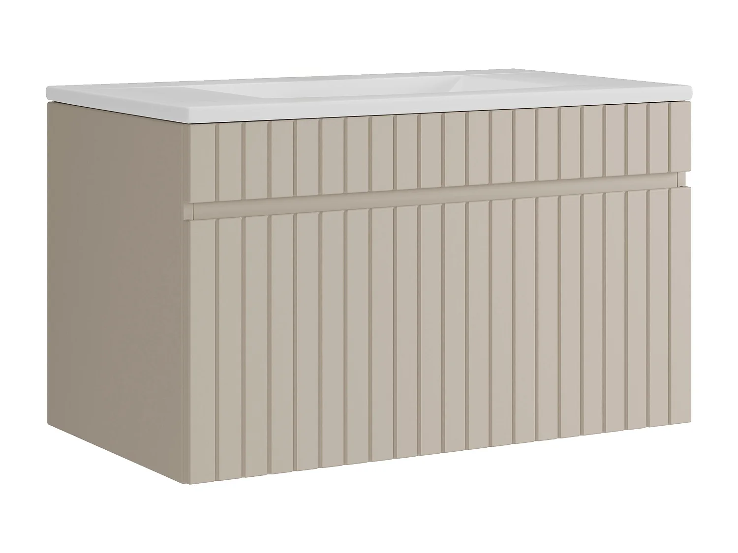Meuble de salle de bain suspendu strié beige avec vasque à encastrer - 80 cm - SATARA