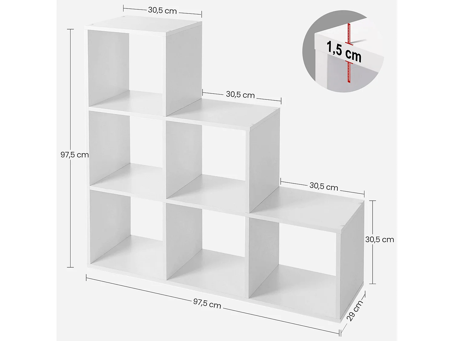 Valora Stufenregal, weißes Regal, modernes Design für das Wohnzimmer