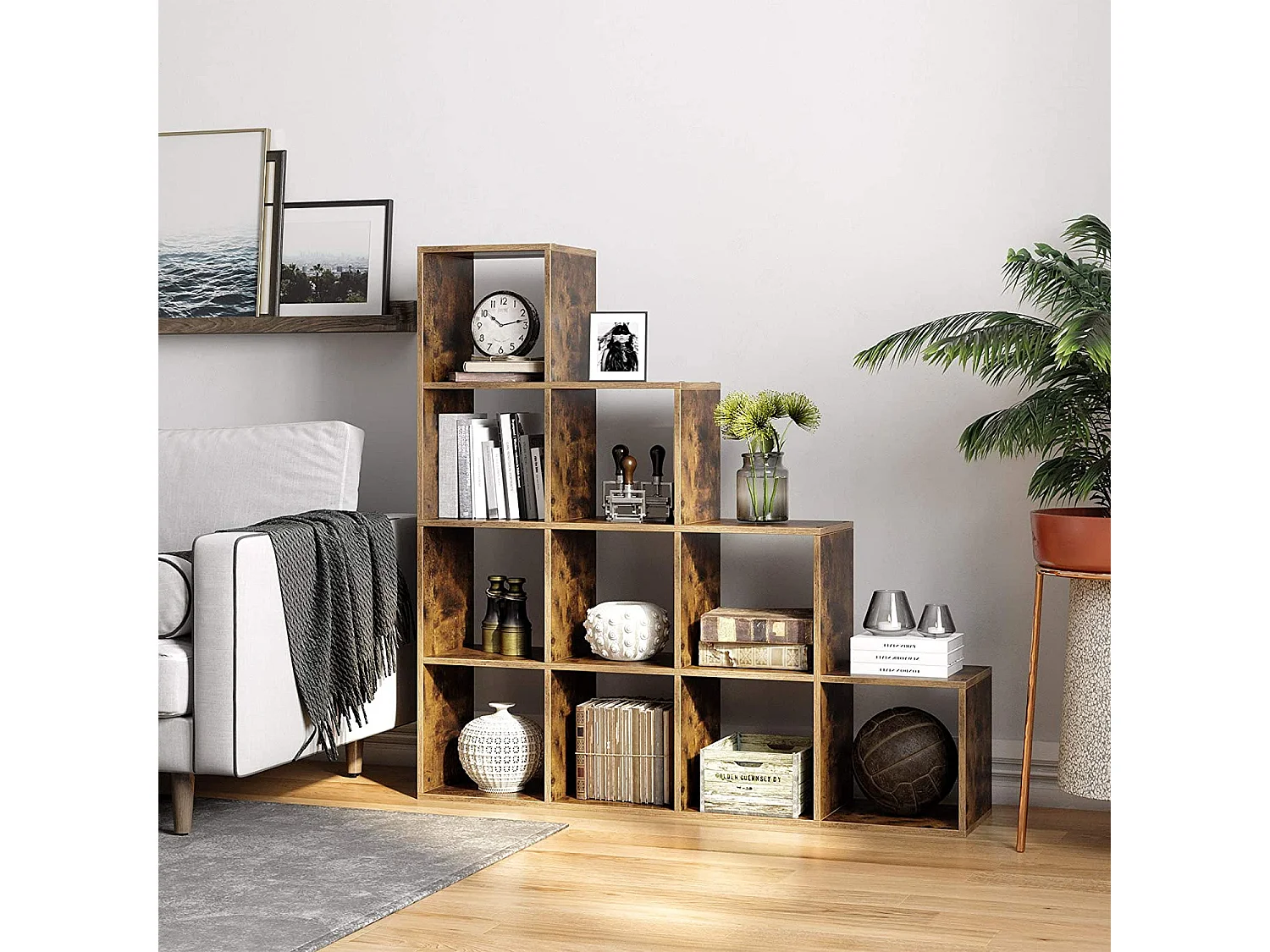 Estantería escalonada Valora, aglomerado marrón rústico