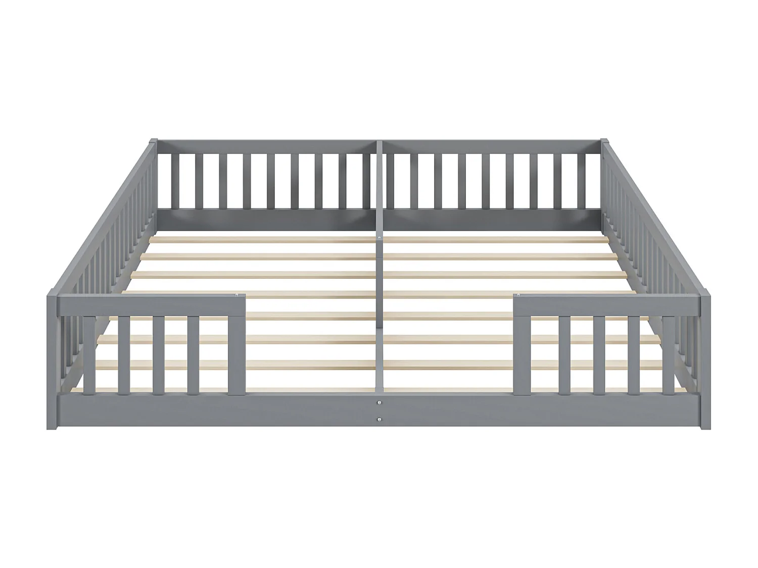 Kinderbed 90x200 cm met zijhekken en lattenbodem, zonder matras – Dennenbed, minimalistische stijl, grijs