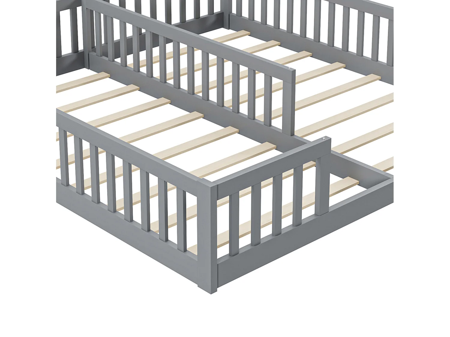 Cama infantil 90x200 cm com grades de proteção e estrado de ripas, sem colchão – Cama de pinho, estilo minimalista, cinza