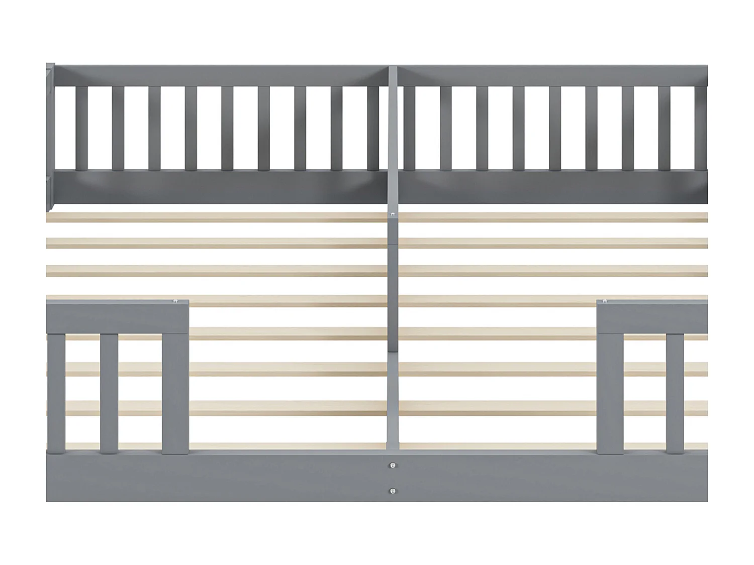 Cama infantil 90x200 cm com grades de proteção e estrado de ripas, sem colchão – Cama de pinho, estilo minimalista, cinza