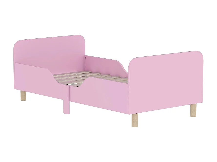 Cadre de lit enfant, lit simple avec barrière de sécurité, MDF rose – Lit enfant pratique pour chambre, sans matelas