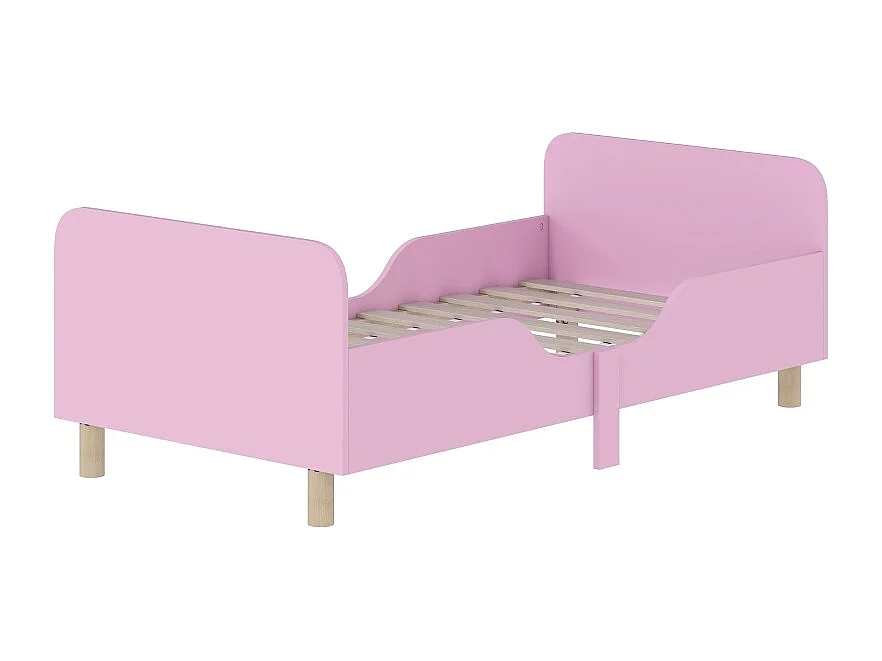 Cadre de lit enfant, lit simple avec barrière de sécurité, MDF rose – Lit enfant pratique pour chambre, sans matelas