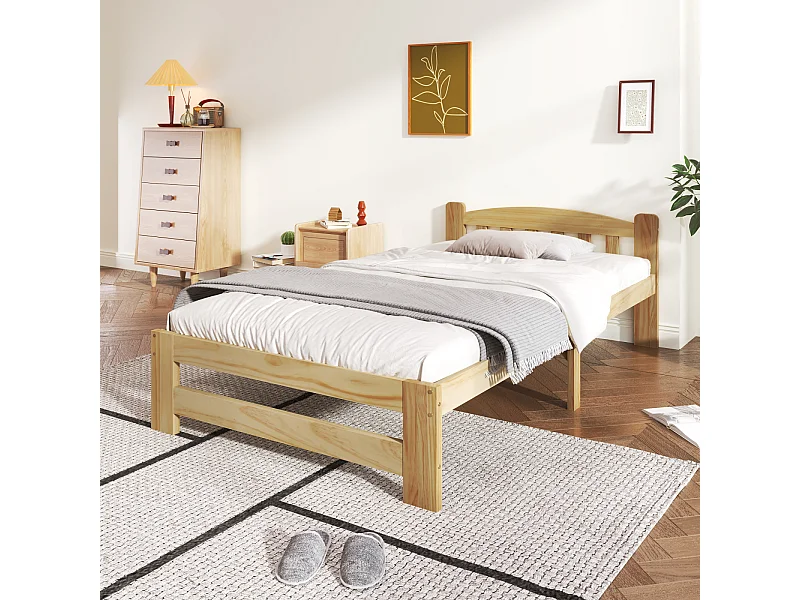 Letto singolo in legno massello, 90x200 cm, colore naturale, con testiera e doghe, adatto per adolescenti o adulti - robusto e confortevole