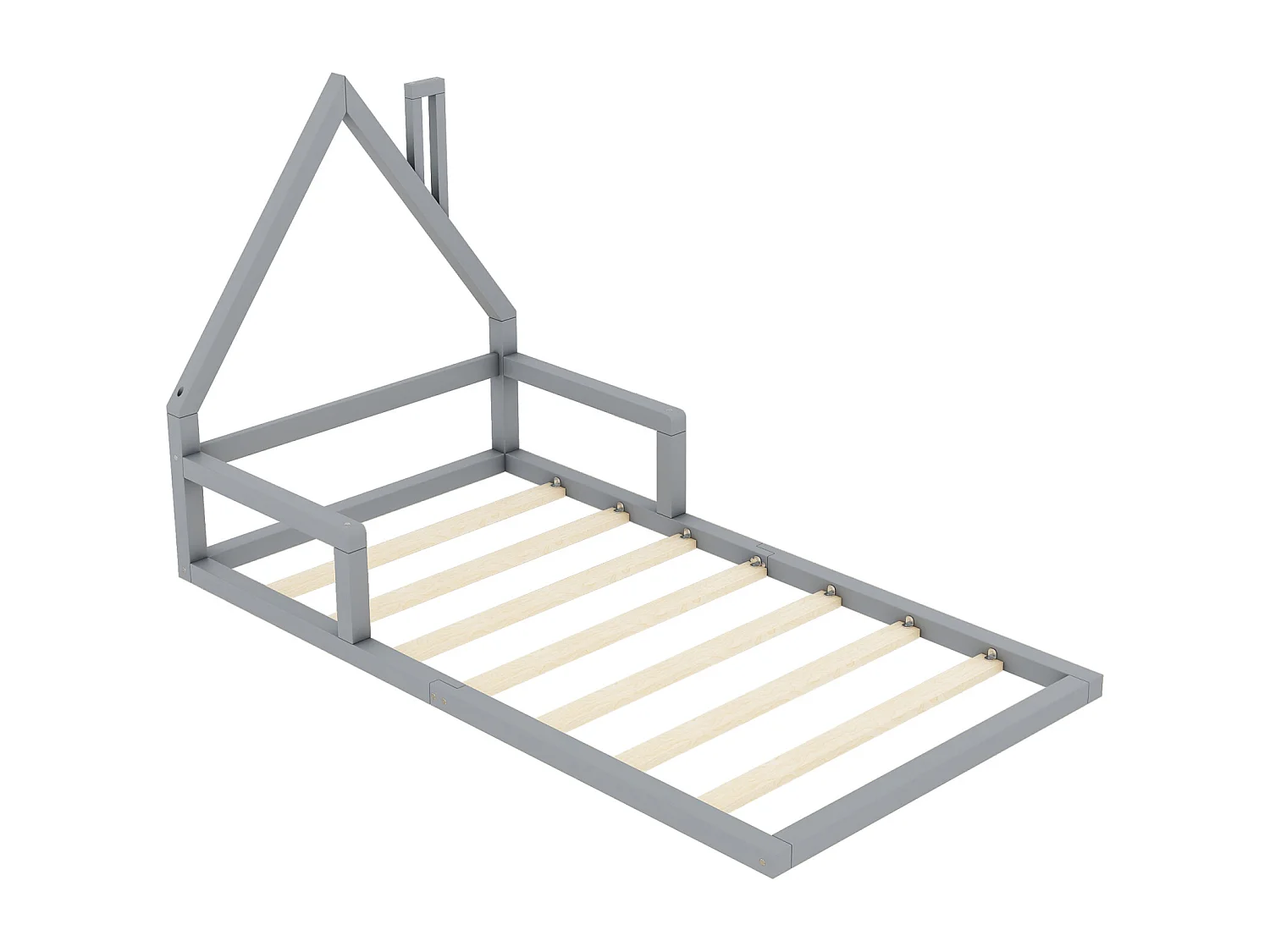 Eenpersoonsbed 90x200 cm voor kinderen in massief grijs grenen, minimalistisch huisontwerp - Comfort en veiligheid voor de kinderkamer