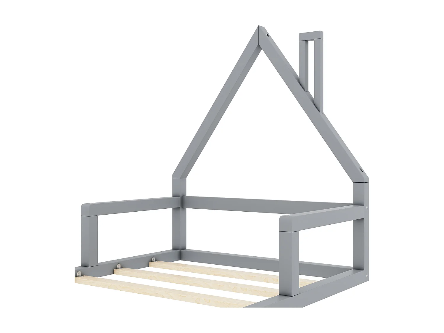 Eenpersoonsbed 90x200 cm voor kinderen in massief grijs grenen, minimalistisch huisontwerp - Comfort en veiligheid voor de kinderkamer