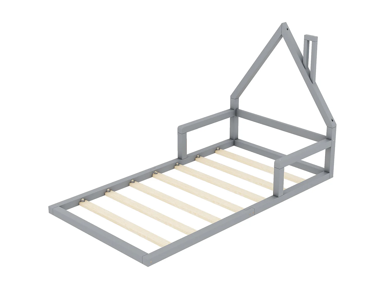 Eenpersoonsbed 90x200 cm voor kinderen in massief grijs grenen, minimalistisch huisontwerp - Comfort en veiligheid voor de kinderkamer