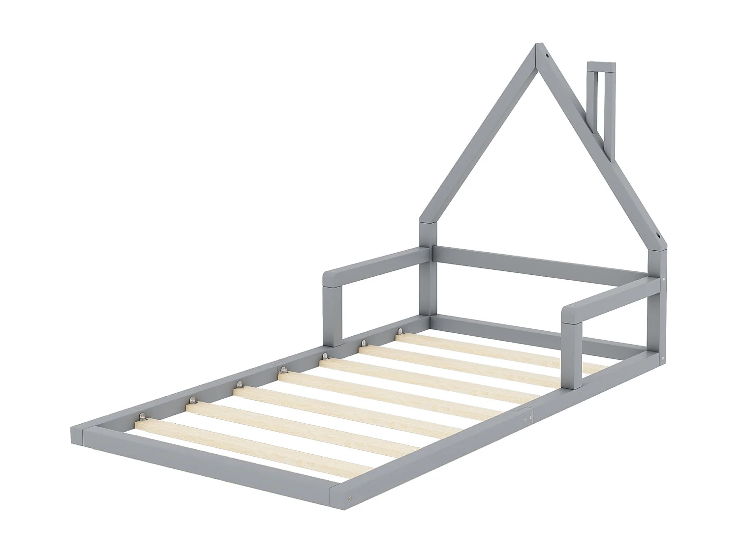 Eenpersoonsbed 90x200 cm voor kinderen in massief grijs grenen, minimalistisch huisontwerp - Comfort en veiligheid voor de kinderkamer