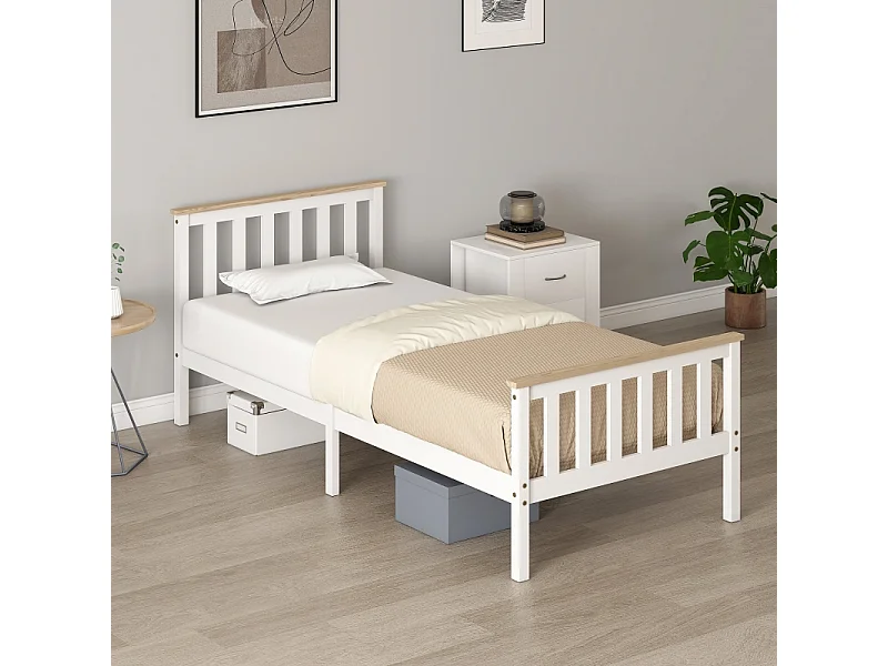 Cadre de lit 90 x 200 cm,blanc, lit simple avec espace de rangement sous le lit – Pratique, fonctionnel et esthétique pour chambre