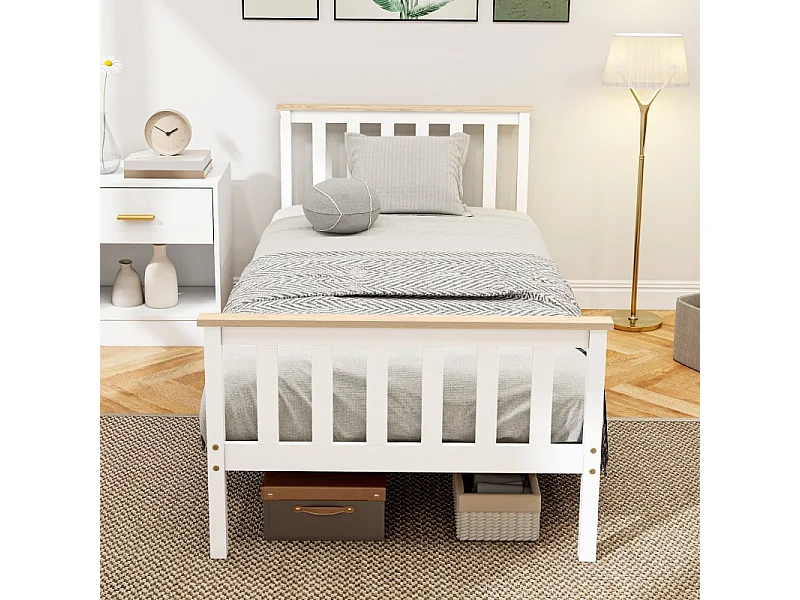 Cadre de lit 90 x 200 cm,blanc, lit simple avec espace de rangement sous le lit – Pratique, fonctionnel et esthétique pour chambre