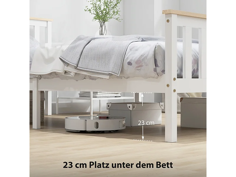 Cadre de lit 90 x 200 cm,blanc, lit simple avec espace de rangement sous le lit – Pratique, fonctionnel et esthétique pour chambre